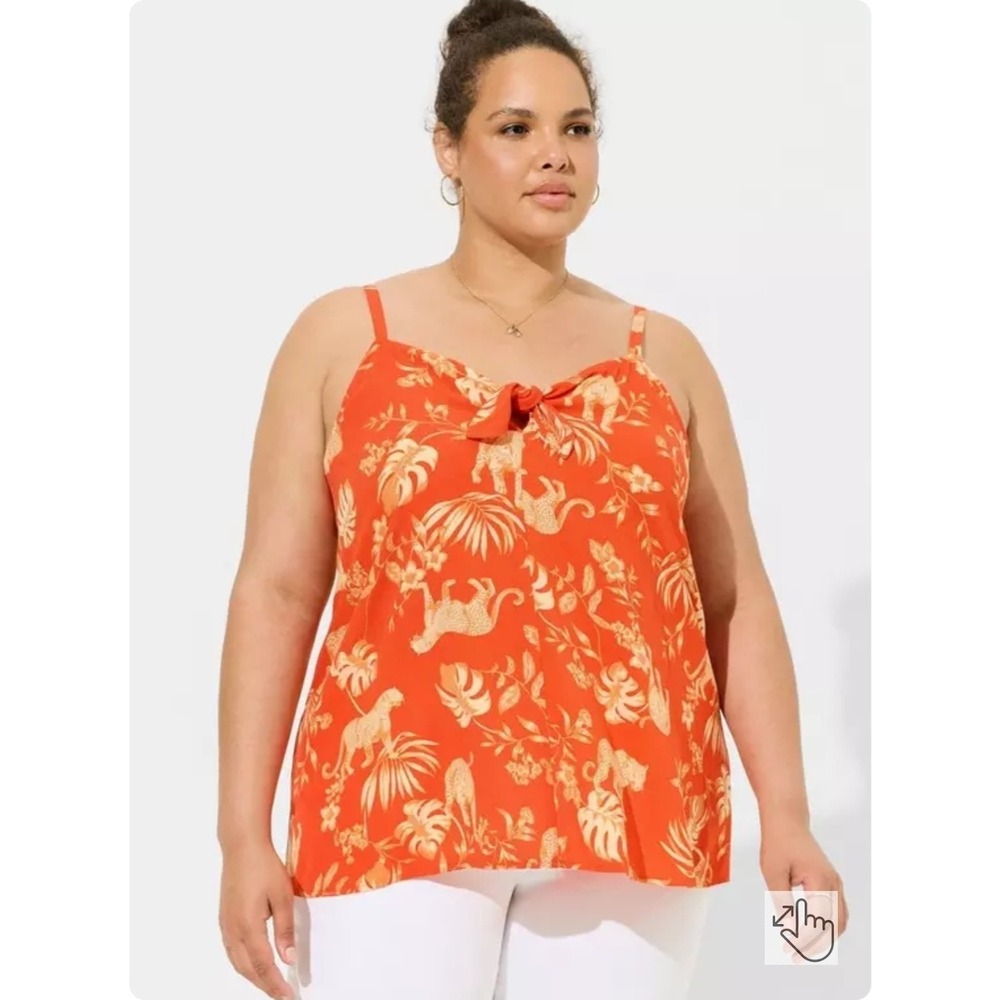 Torrid Sophie Swing Cami Plus Size 6X Orange Gauze Tie Front Leopards